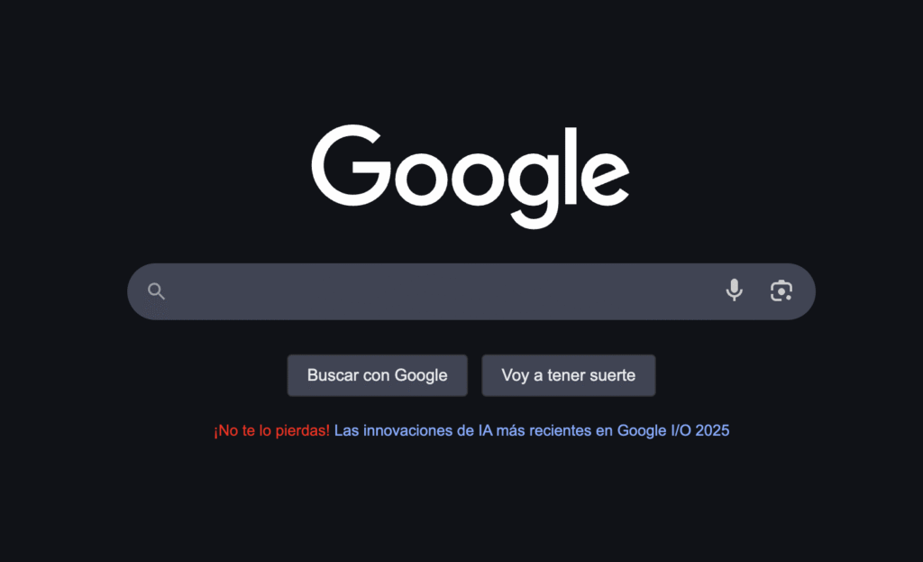 Pantalla de inicio del buscador Google